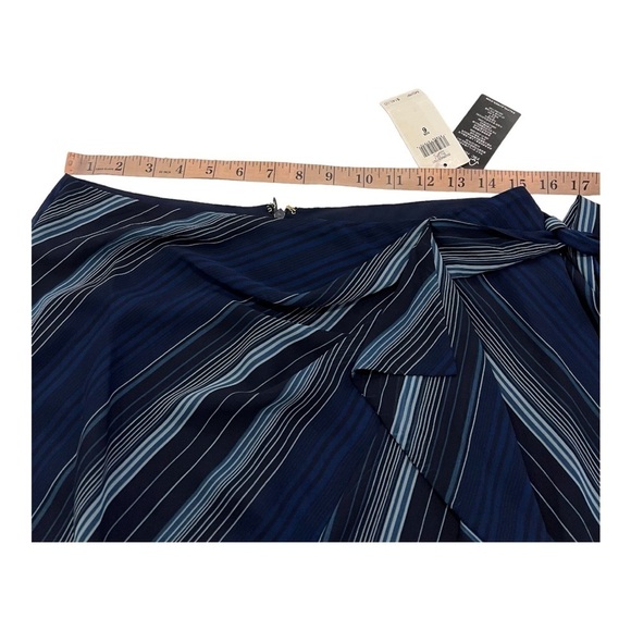 Ralph Lauren Black Label Navy Stripe Georgette Cascade Ruffle A-Line Midi Skirt - Picture 11 of 15